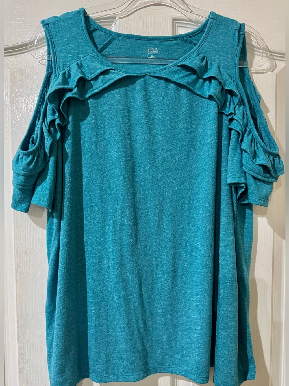 a.n.a Turquoise Cold-Shoulder Ruffle Top XL